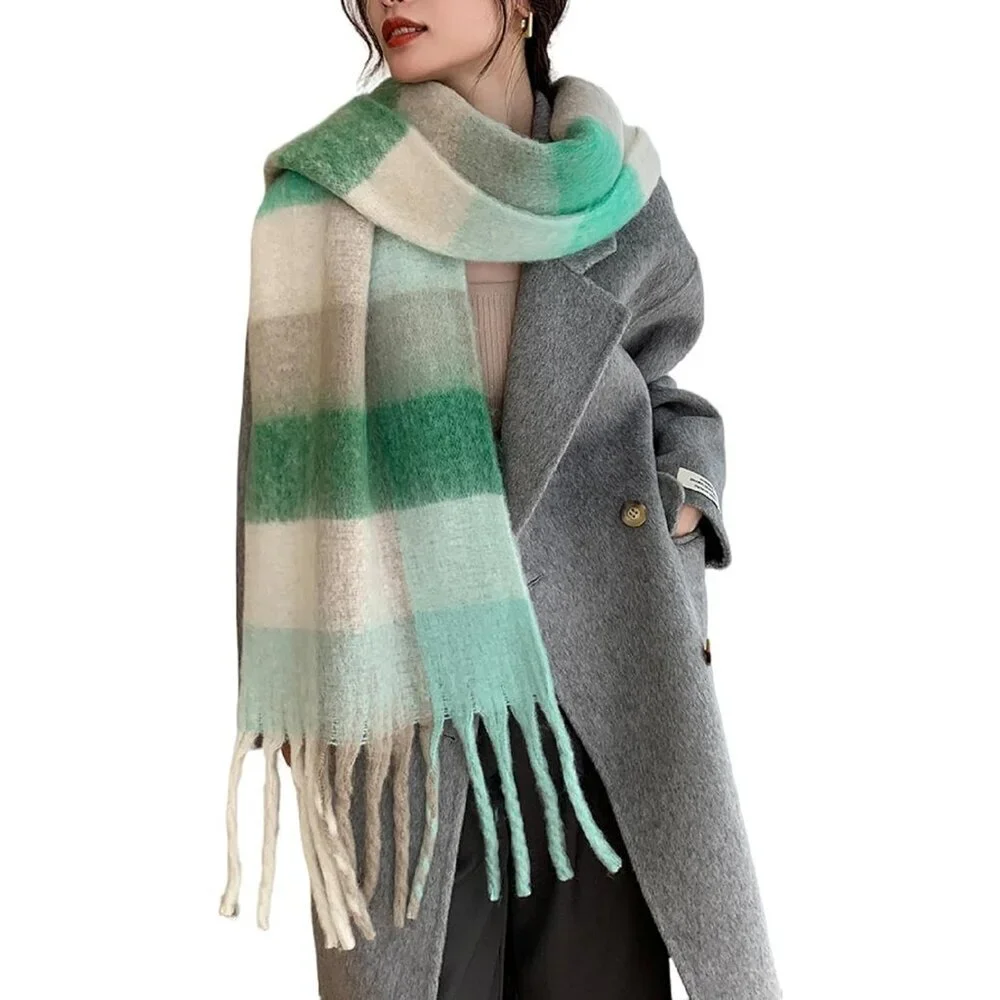 Women's Green Dark Green Winter Warm Long Shawl Cold Weather Thick Blanket Scarf